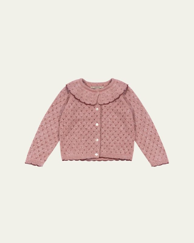 Girl's Scallop-Trim Holiday Cardigan, Size 9M-10